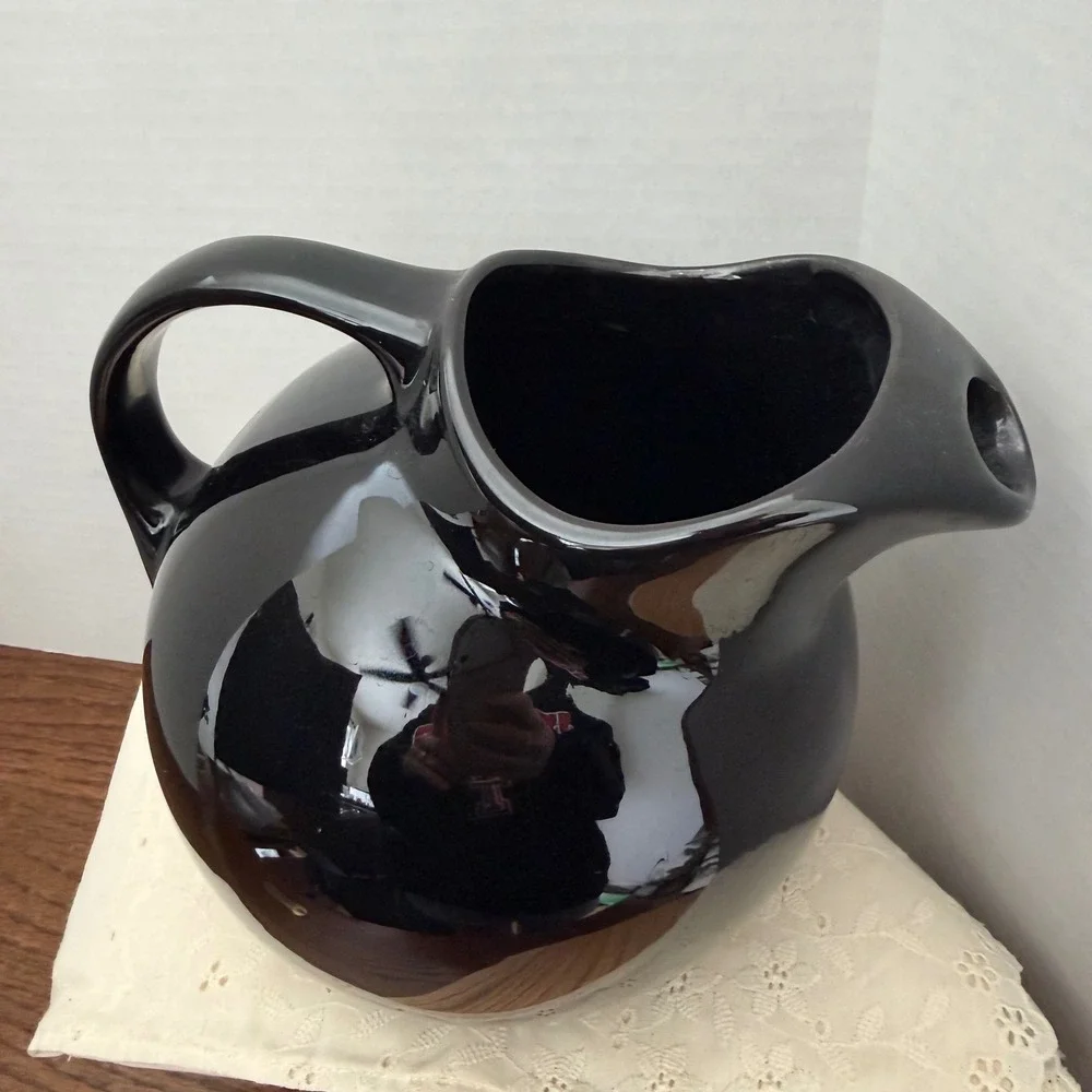 Vintage Hall China 633 Black Ball Water Pitcher‎ Art Deco Ceramic Mid Century